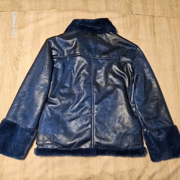 Forever 21 Blue Sherling Winter Coat Womens Size L Nwt Faux Fur - Picture 2 of 9